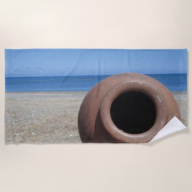 Toalla De Playa Tarta de terracota griega en la playa (Anverso)