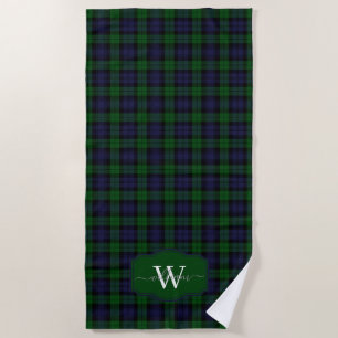 Toalla De Playa Tartan Plaid Clásico Monograma Black Watch Escocés