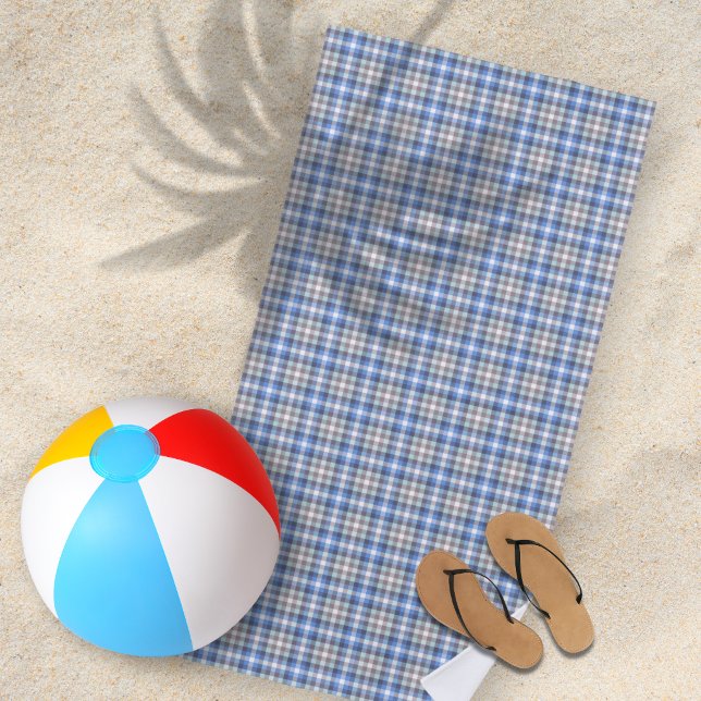 Toalla De Playa Taupe azul moderno Tartán Plaid (Subido por el creador)