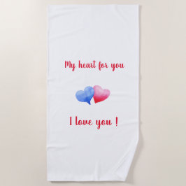 Toalla De Playa Te amo la acuarela del corazón rojo y azul