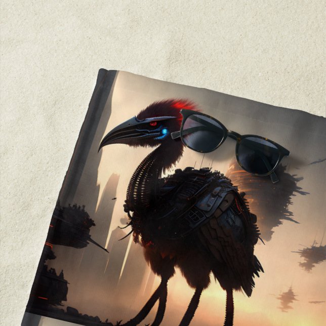 Toalla De Playa "Techno-Feathers: The Futuristic Emu Robot" (In situ)
