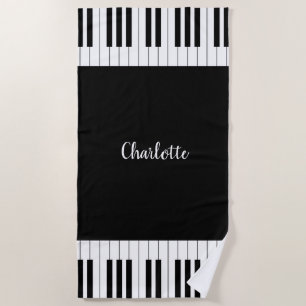 Toalla De Playa Teclado de piano, negro y blanco