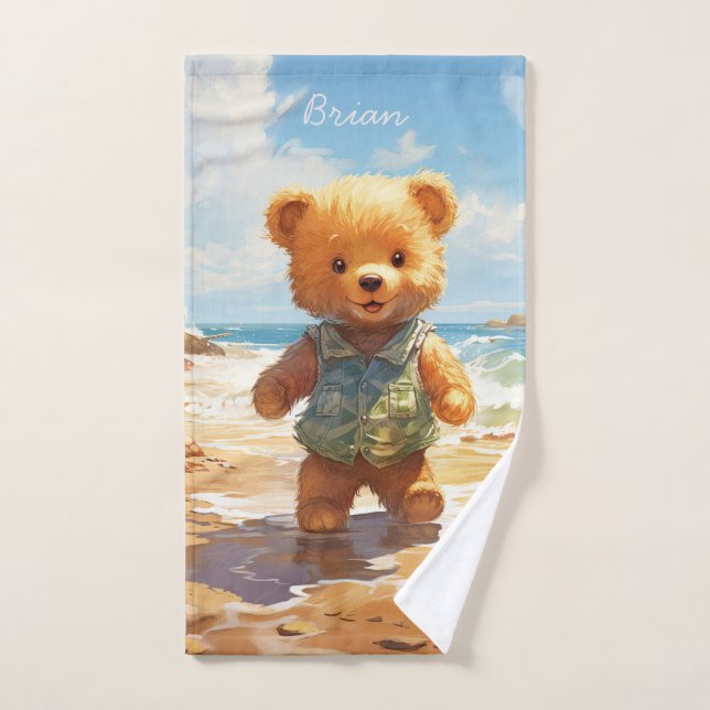 Toalla de playa Teddy Bear Art Beach para niños (Toalla de mano)