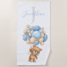 Toalla de playa Teddy Bear Blue Balloons para niño