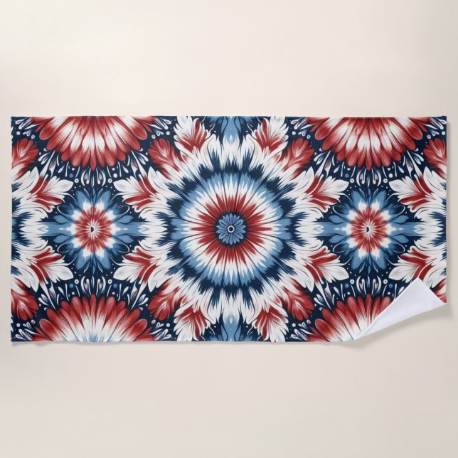 Toalla De Playa Tejido rojo, blanco y azul (Anverso)