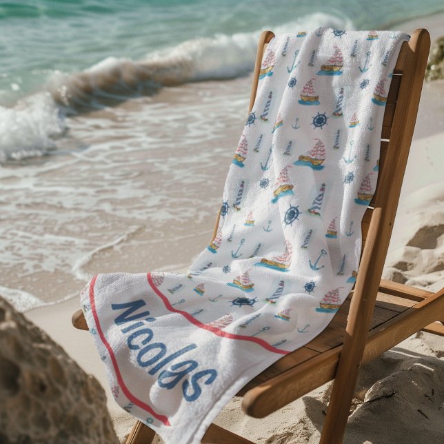Toalla De Playa Tema Náutico Acuarela Personalizado (Subido por el creador)