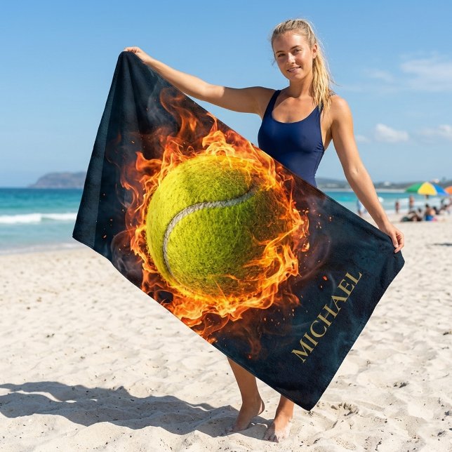 Toalla De Playa Tenis personalizado con pelota ardiente (Subido por el creador)