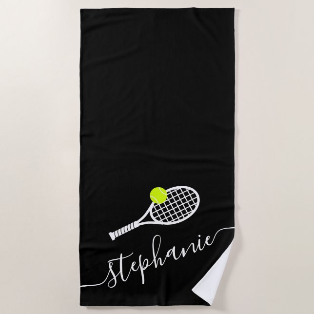 Toalla De Playa Tenis Personalizado Elegante Monogramado (Anverso)