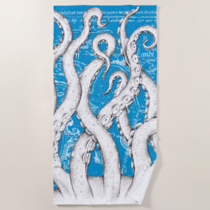 Toalla De Playa Tentáculos blancos Octopus Mapa de cosecha Azul Ná