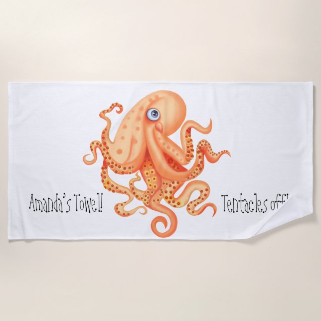 Toalla De Playa Tentáculos personalizados de un lindo pulpo naranj (Anverso)
