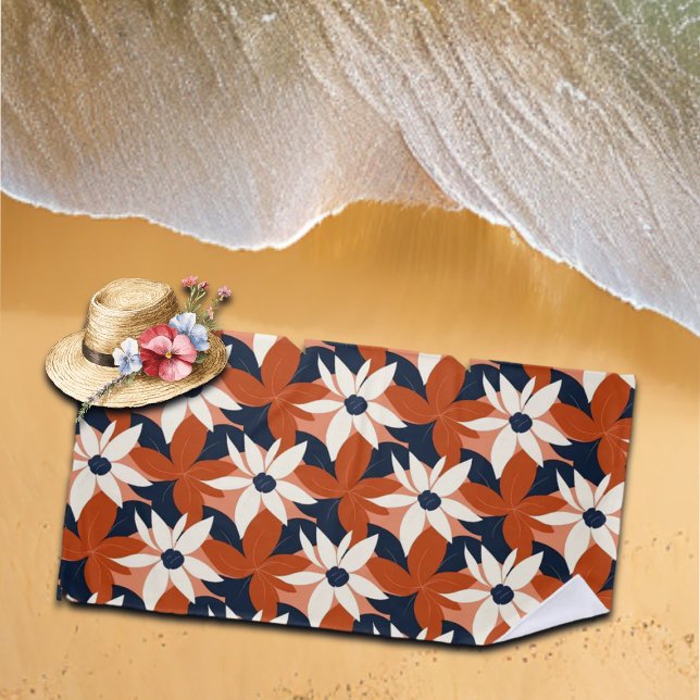 Toalla De Playa Terracotta White Floral Elegante (Subido por el creador)
