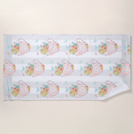 Toalla De Playa Tetera rosa con patrón de flores y mariposas