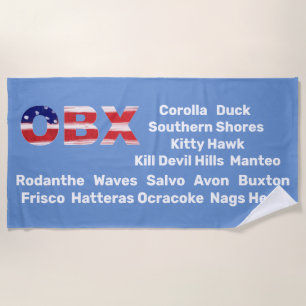 Toalla De Playa Texto de marca de OBX con ciudades