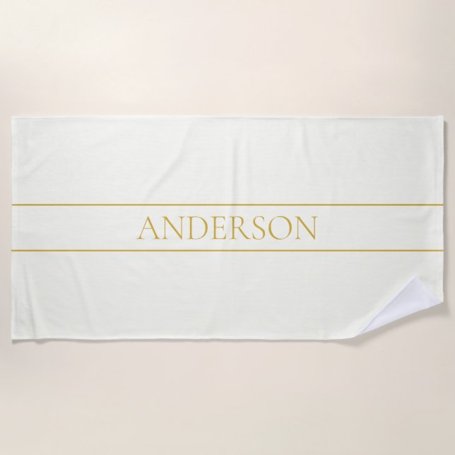 Toalla De Playa Texto de Personalizable simple y elegante | Gold O (Anverso)