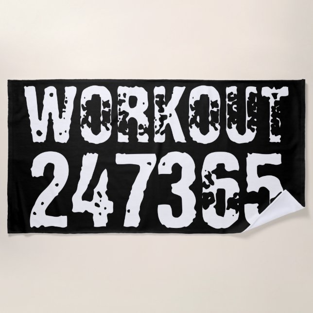 Toalla De Playa Texto grabado y desgastado Workout 247365 white (Anverso)