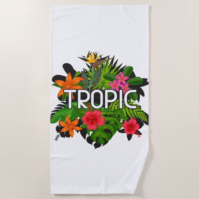 Toalla De Playa Texto moderno fresco Hibiscus verano tropical verd (Anverso)