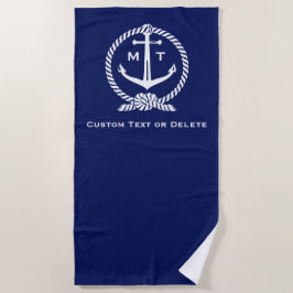 Toalla De Playa Texto náutico azul con monograma del personalizado