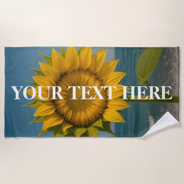 Toalla De Playa Texto Personalizado girasol personalizado (Anverso)