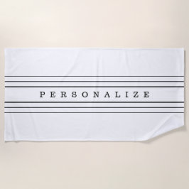 Toalla De Playa Texto Personalizado y franjas modernas | Blanco y 