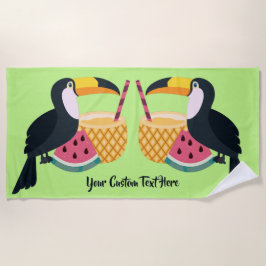Toalla De Playa Texto y color personalizado Toucan Ilustracion Bea