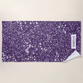 Toalla De Playa Textura de brillo morado falso con nombre personal