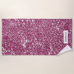 Toalla De Playa Textura de brillo rosa falso con nombre personaliz