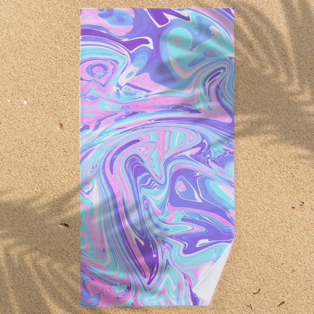 Toalla De Playa Textura líquida de Mármol Azul y Morado Pastel (Subido por el creador)