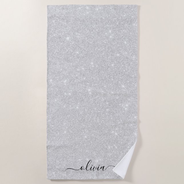 Toalla De Playa Textura Purpurina plateada Esparkling blanco brill (Anverso)