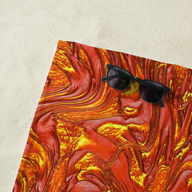 Toalla De Playa Textura roja vívida con tonos amarillos (In situ)