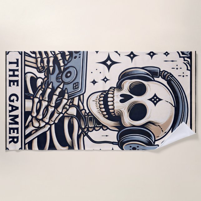 Toalla De Playa The Gamer Skeleton Tarot Card (Anverso)