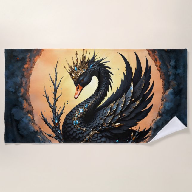 Toalla De Playa The Obsidian Swan of Moonlit Grace. In the twiligh (Anverso)