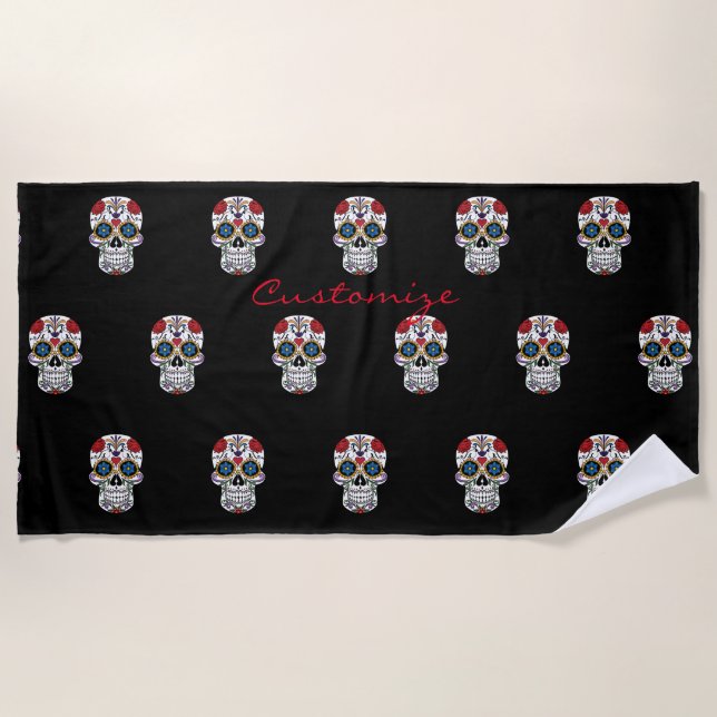 Toalla De Playa Thunder_Cove, arte de cráneo humano decorado (Anverso)