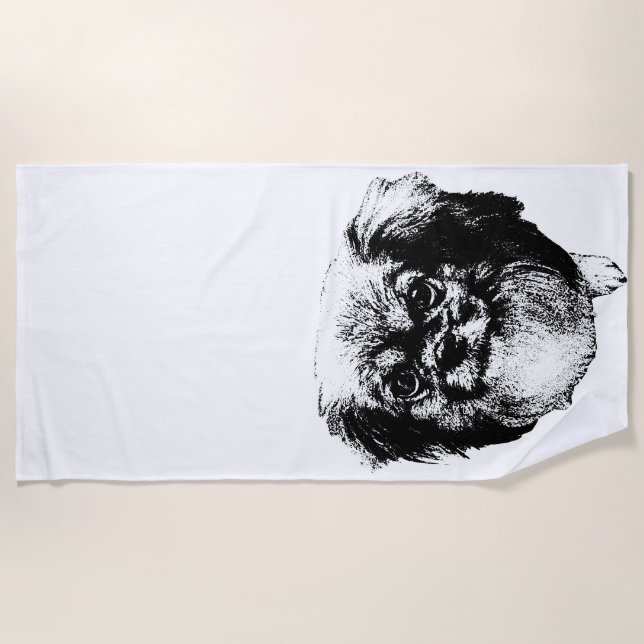 Toalla De Playa Tibetan Spaniel Beach Towel – Ink Line Art (Anverso)