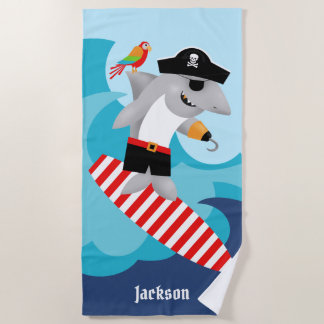 Toalla De Playa Tiburón Surfista Loro Pirata