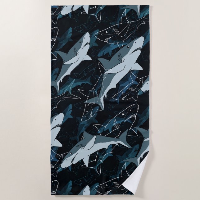 Toalla De Playa Tiburones, marinos, marinos, peces, depredadores,  (Anverso)