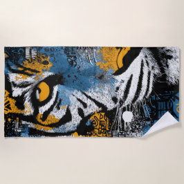 Toalla De Playa Tiger Beach Towel – Bold Yellow Blue Graphic Art