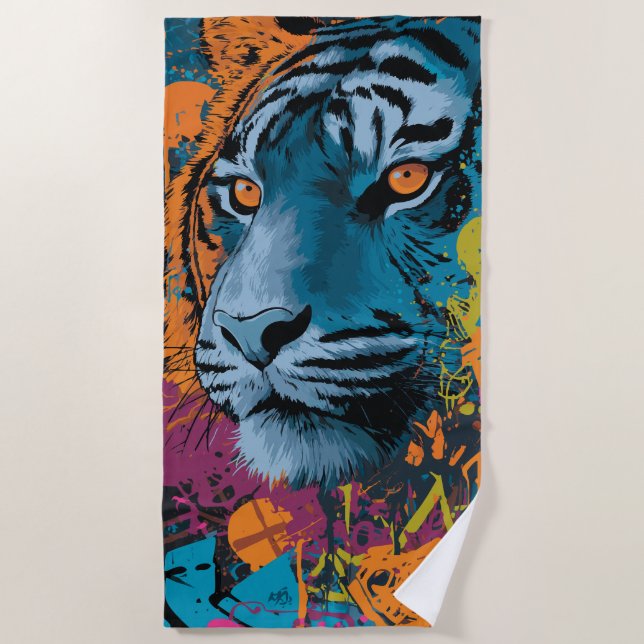 Toalla De Playa Tiger Graffiti Pop Art Wildlife (Anverso)