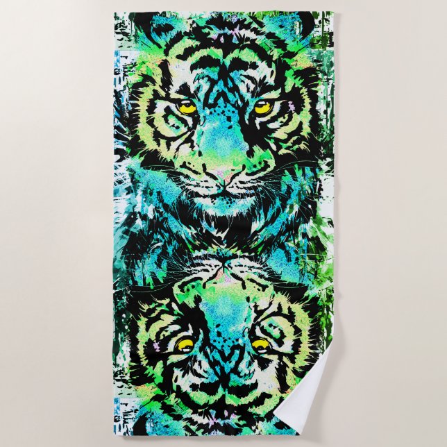 Toalla de playa Tiger - ojos de tigre coloridos (Anverso)