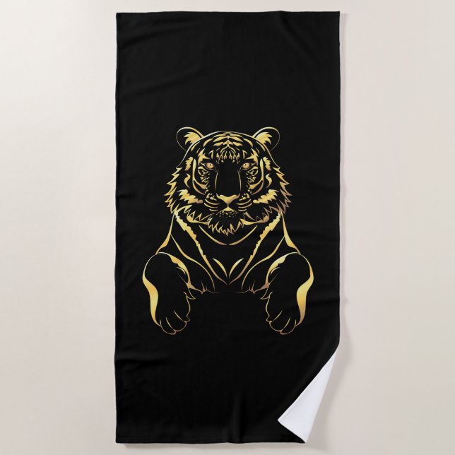 Toalla De Playa Tigre negro con rayas de oro (Anverso)