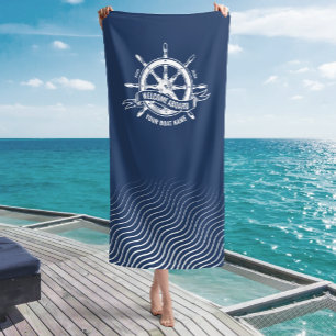 Toalla De Playa Timón de barco náutico Bienvenido a bordo azul mar