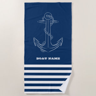 Toalla De Playa Timón de barco náutico, rayas azul marino marinero