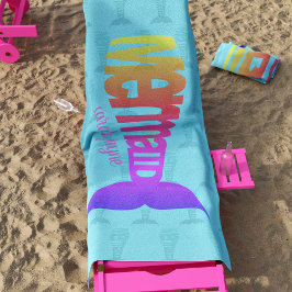 Toalla De Playa Tipografía de cola de sirena arcoiris colorida