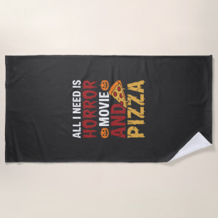 Toalla De Playa Tipografía de película de terror y pizza de Hallow