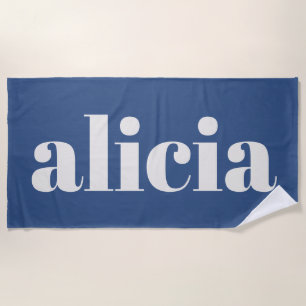 Toalla De Playa Tipografía Moderna Nombre Personalizado Azul de Ve