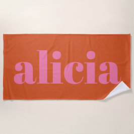 Toalla De Playa Tipografía Moderna Nombre Personalizado | Naranja
