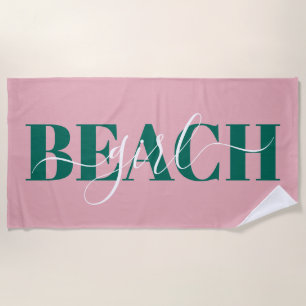 Toalla De Playa tipografía moderna script rosa verde cita de playa