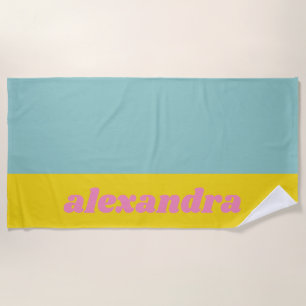 Toalla De Playa Tipografía Retro Divertida Personalizada en Aqua y