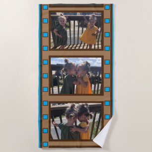 Toalla De Playa Tira de película retro suma hasta 3 fotos azul