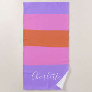 Toalla De Playa Tiras anchas Naranja rosado de lavanda Personaliza