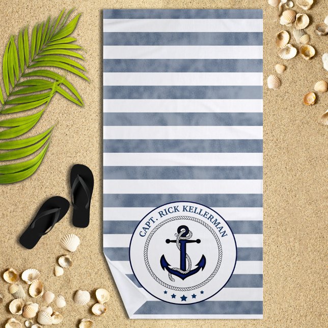 Toalla De Playa Tiras de la Marina Náutica y Anchor Personalizados (Subido por el creador)